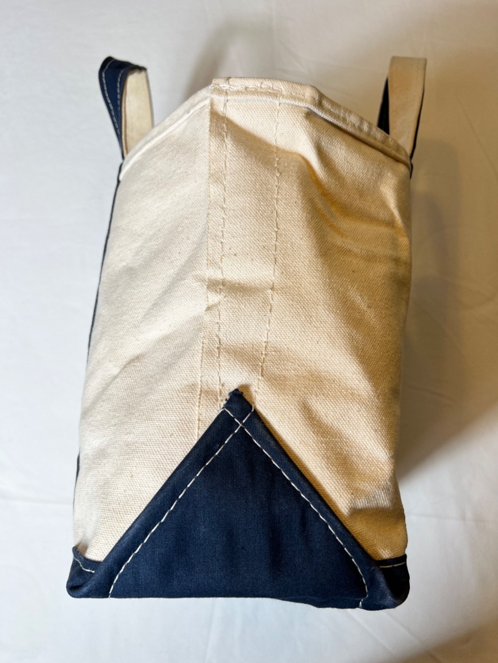*FIRM PRICE* Vintage L.L. Bean Boat Tote Medium Navy /Natural Canvas Reg Handles - Picture 9 of 14